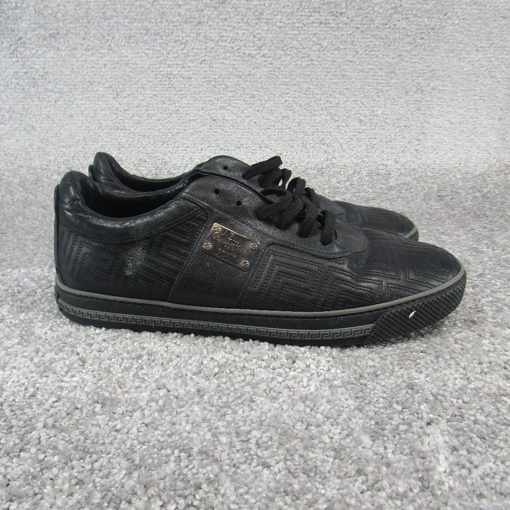 Ginanni Versace Sneakers Mens Size 41.5 Eu 8.5 Us Black Leather Geometric Patter